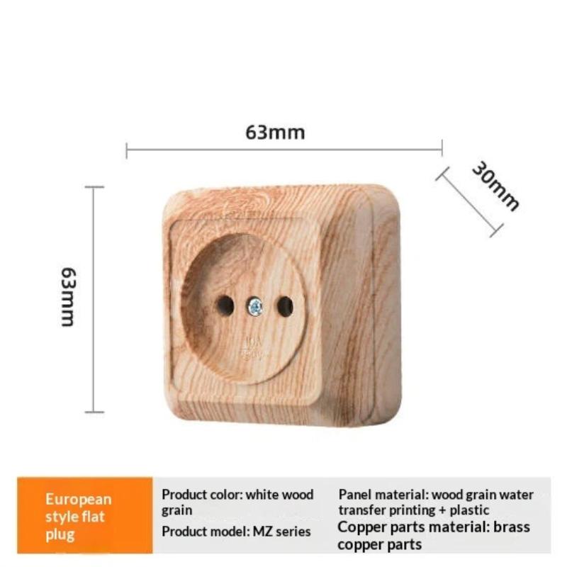 

1Pcs Wall Mounted 1 Gang 1 Way Spray Plastic On/Off Wood EU Standard Button Light Switch Flame Retardant Classic Surface Switch