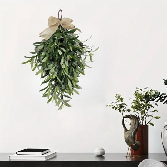 24" Konstgjord Olivkvist Tårformad Krans Realistisk Falsk Grönska Krans för Ytterdörr Bröllopsbåge Vägg Fönster Inomhus Utomhus Gårdsinredning