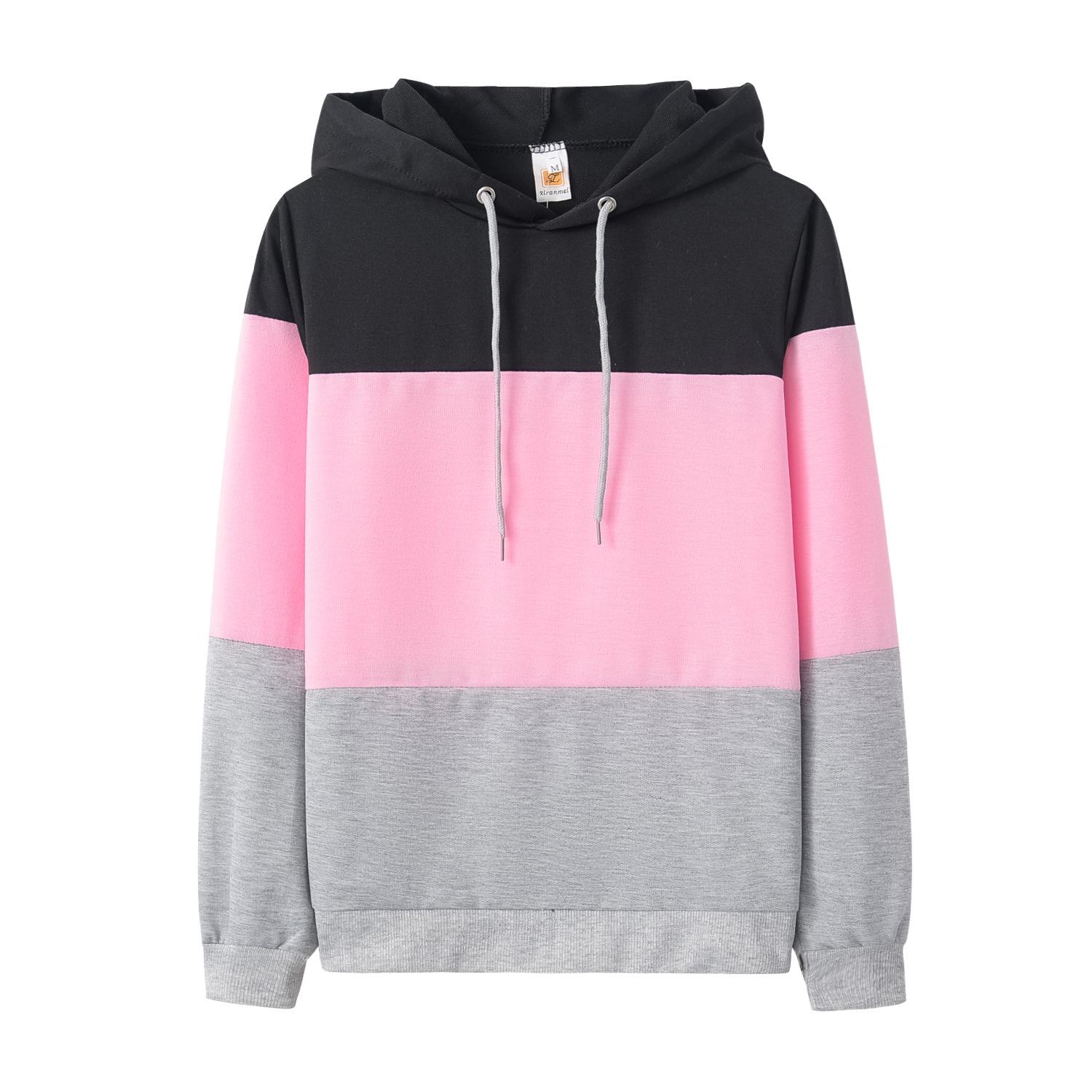 

Sexy Colorblock Hooded Long Sleeve Top - Loose Fit for Autumn/Winter Medium чорний