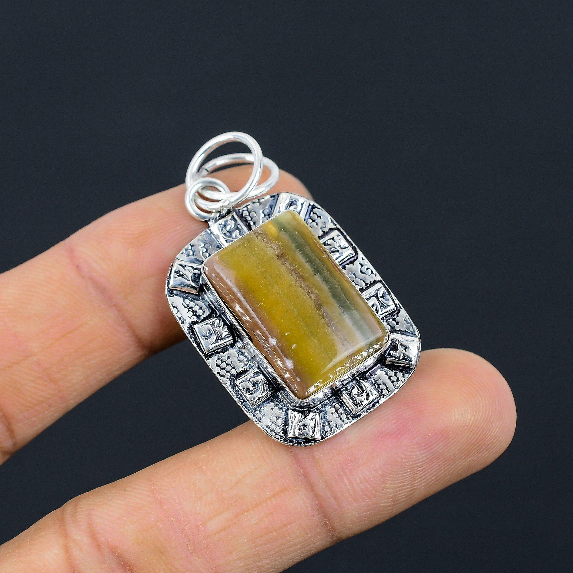 

Mothers day Sale Natural Multi Fluorite Bezel Pendant Jewelry Sterling Silver