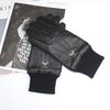 Men's Deerskin Gloves High Quality Genuine Leather Fleece Knit Lining Warm Striped Aviation Pilot Driving Gloves Autumn Winter