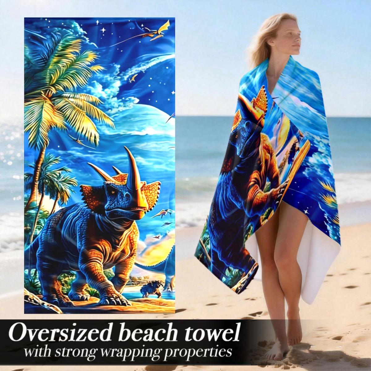 

Dinosaur Galaxy Oversized Beach Towel – Plush & Lightweight, Vibrant Art Design, Perfect for Yoga, Gym & Gift Use W30*H60(CM)