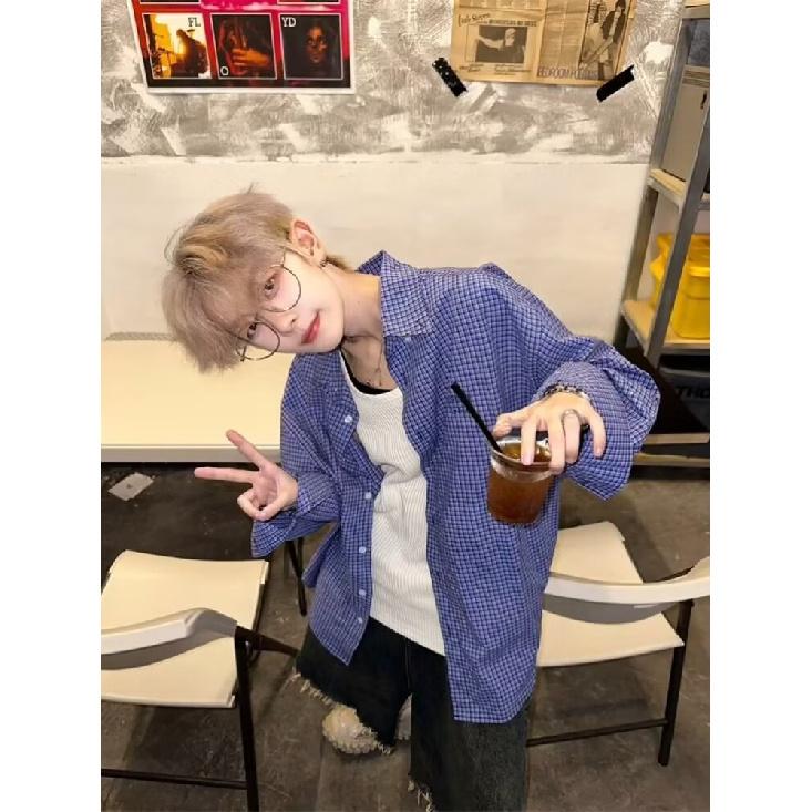 

Рубашка с длинными рукавами с буквенным принтом 2024 года в японском стиле в стиле Гонконга, свободная рубашка для мужчин, летняя модная универсальная повседневная куртка 2XL синий