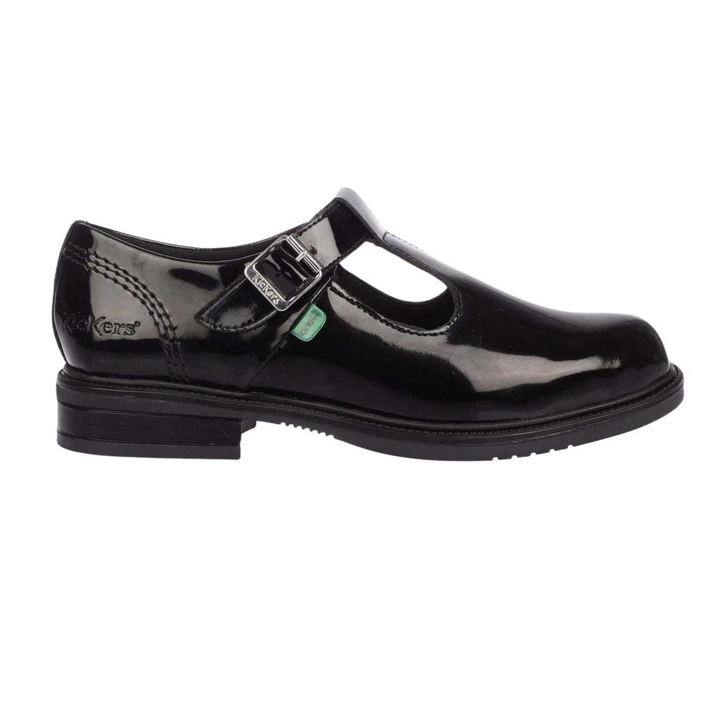 Kickers Girls Lach Patent Leather T-Bar Low Block Heel School Shoes