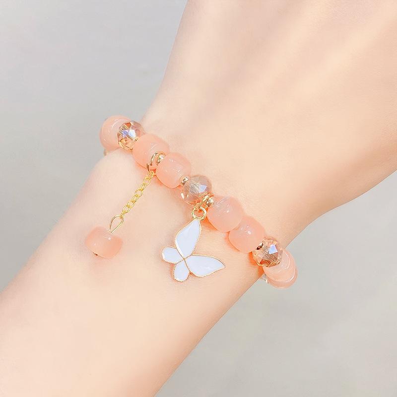 Cute Kids Glass Beaded Bracelet Princess Cartoon Crystal Flower Charm Bangle Handmade Jewelry Gift For Girls Students