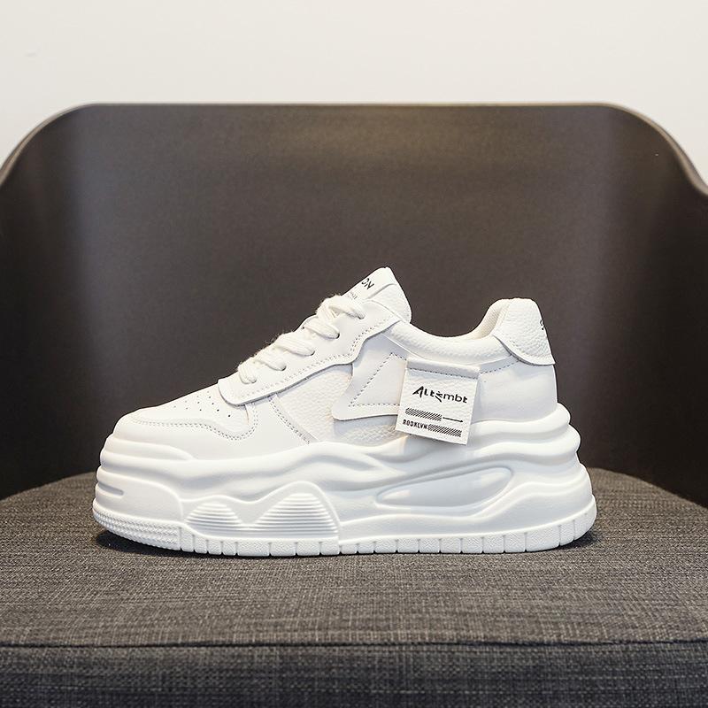 Kožené Bílé Boty Dámské Jarní Nové Dámské Pohodlné Platformové Jednoduché Tenisky Ležérní Všestranné Barevně Sladěné Dámské Boty