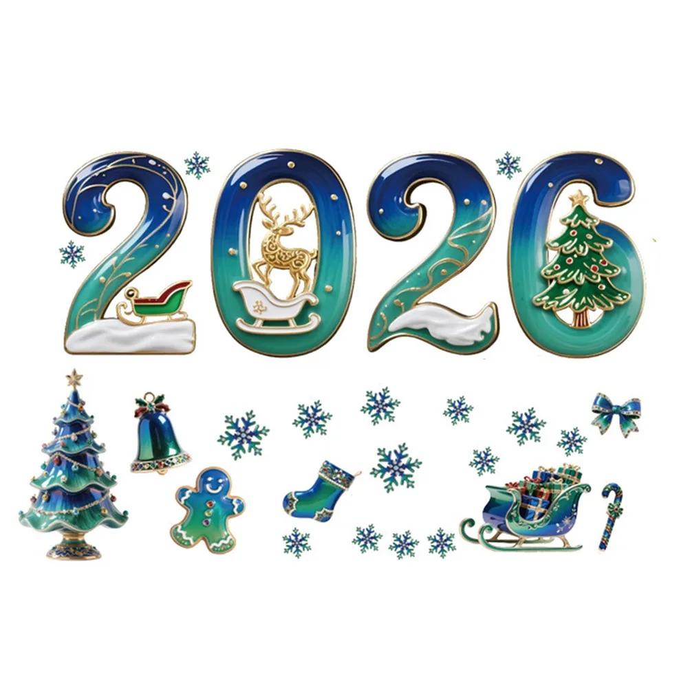 Multicolor 2026 3D Number Stickers Xmas Tree Bell Cartoon Santa Window Stickers DIY Accessories Glass Sticker