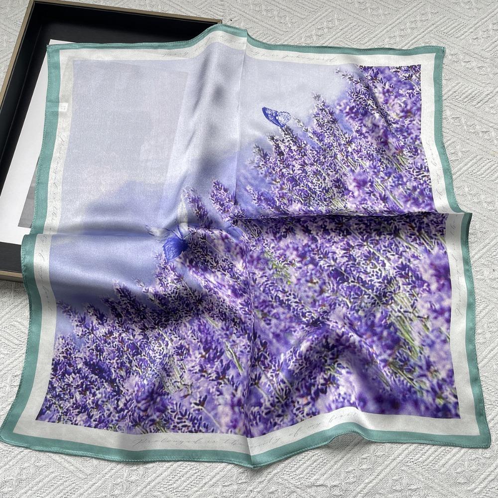 

68Cm Purple Rhyme Lavender Printed Scarf Women Autumn And Winter Polyester Fiber Scarf Sun Protection And Warm Shawl Neck Scarfs