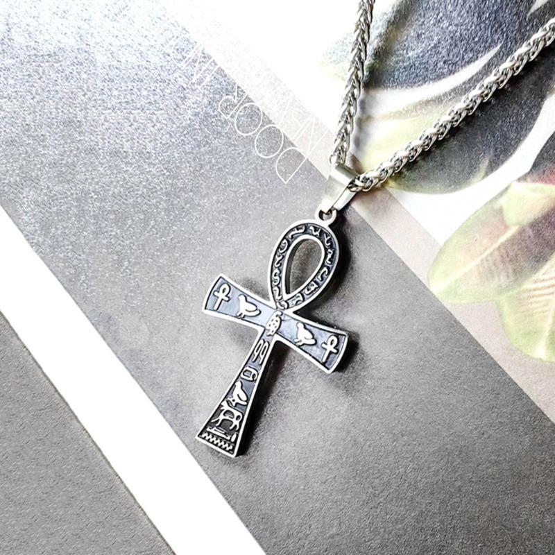 Ancient Egypt Cross-Pendant Necklace Animal Amulet-Charm Clavicle Chain Personality Stainless Steel Chain Jewelry Gift