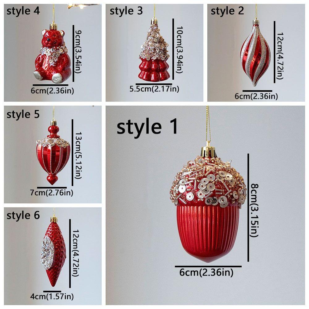 Red Christmas Tree Pendants Plastic Acorn Christmas Hanging Balls DIY Crafts Shatterproof Glitter Little Bear Ornaments