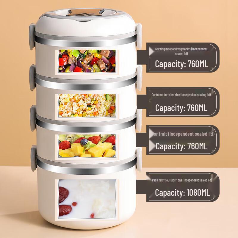 4-Layer 304 Stainless Steel Insulated Lunch Box with Handle