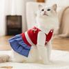 Luxury Plaid Dog Dress College Style Dog Clothes Autumn Warm Puppy Shirt Skirt Cute Bow Cat Princess Dress Chihuahua Pet Apparel