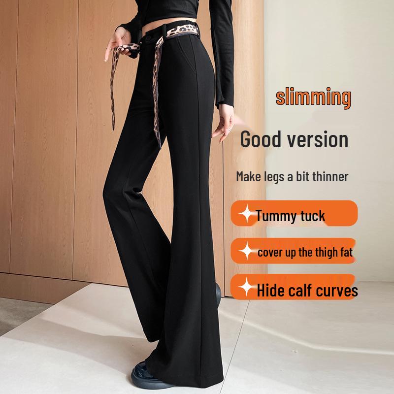 Women's High Waist Black Micro Flare Pants - Slimming Drape, Small Sizes, Bell Bottom Style for Spring/Autumn.