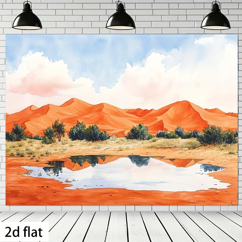 

2D Flat Desert Landscape Background TapestryVibrant Orange and Blue Polyester Fabric Wall Art for Home and Office Decor 74x94cm(29x37in)