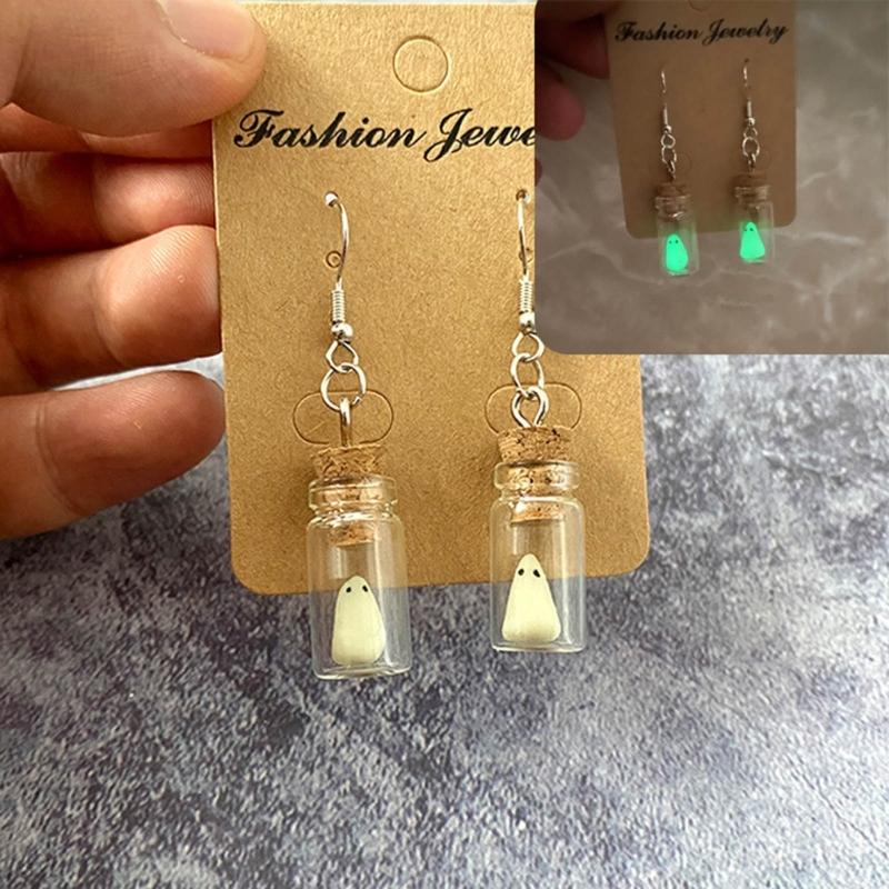 Halloween White Specter In Glass Bottle Dangle Earrings Glow In the Dark Stud Earring for Women Girl Unique Jewelry Gift