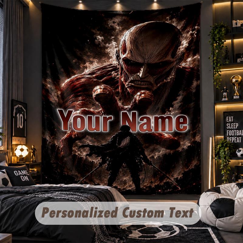 Personalized Wall Tapestry,Attack on Titan Custom Printed Name, Fabric Wall Art For Indoor Room Backdrop