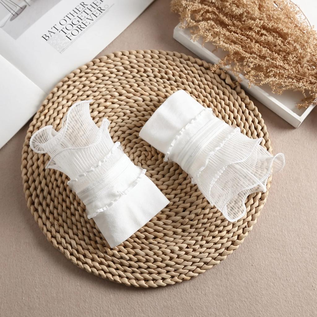 Chiffon Weiß Falsche Manschettenärmel für Damen Pullover Dekorative Ärmel Plissierte Handgelenke Plissierte Falsche Ärmel Handschuhe Falsche Manschette