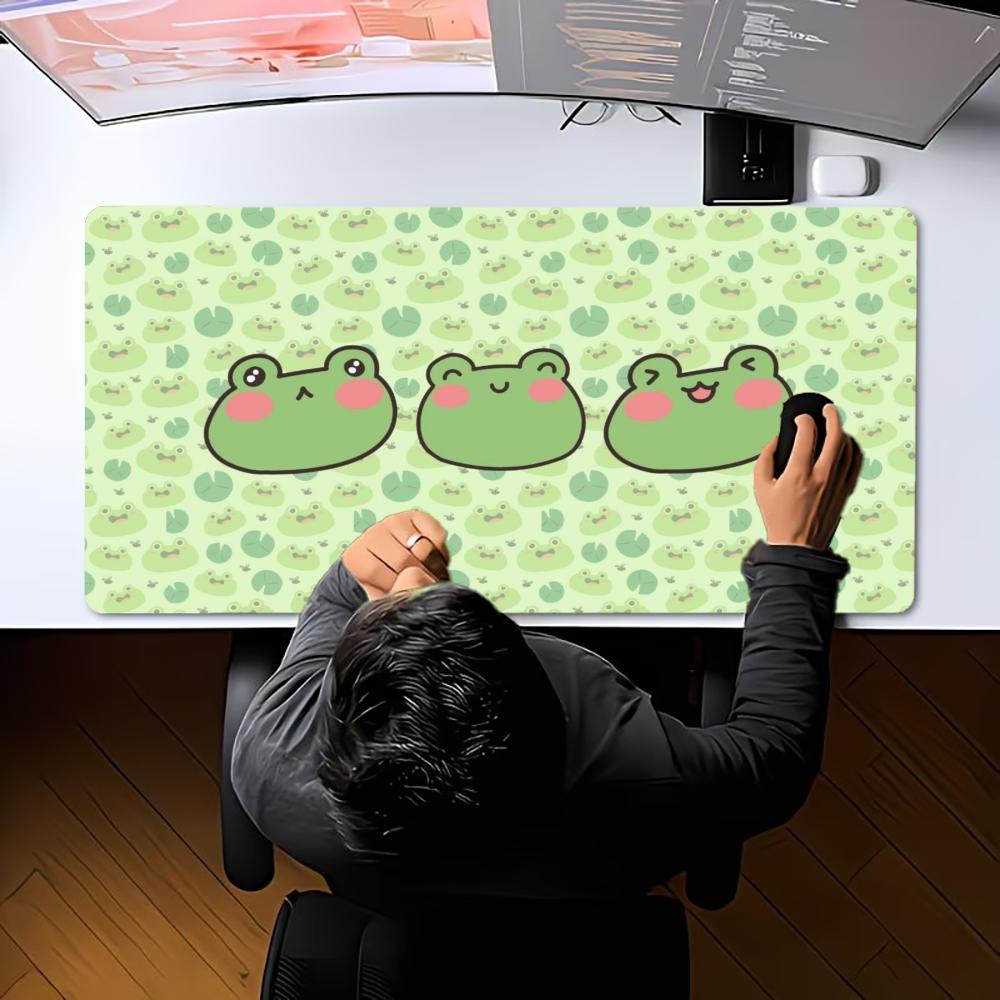 XXL Cute Cartoon Frog Mousepad Repeat Lotus Pattern Deskmat Non-Slip Rubber Gaming PC Keyboard Desk Mats Gamer Large Mouse Mats