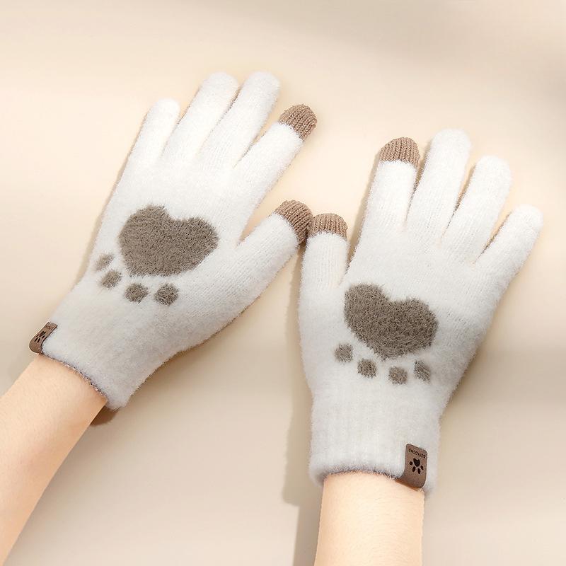 Women's Autumn and Winter Plush Knitted Gloves for Warmth and Cold Plus Velvet Imitation Mink Fur Cartoon Cute Touch Screen Fashion