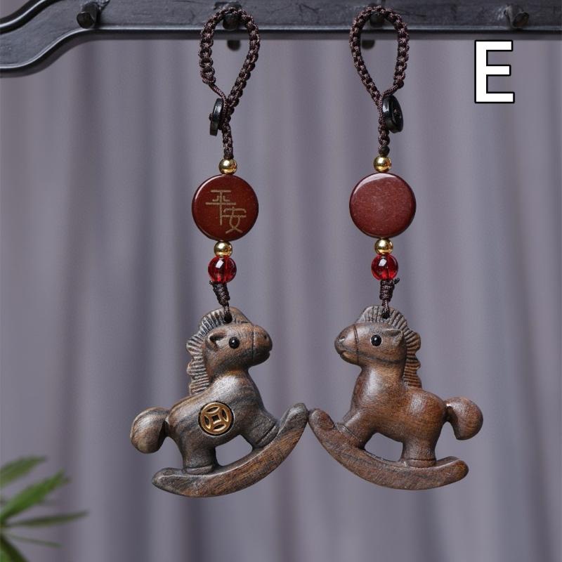Becoming Rich Zodiac Horse Key Chain Cartoon Handmade Rope Wood Phone Chain Lanyard Sandalwood Chinese Style Key Ring New Year