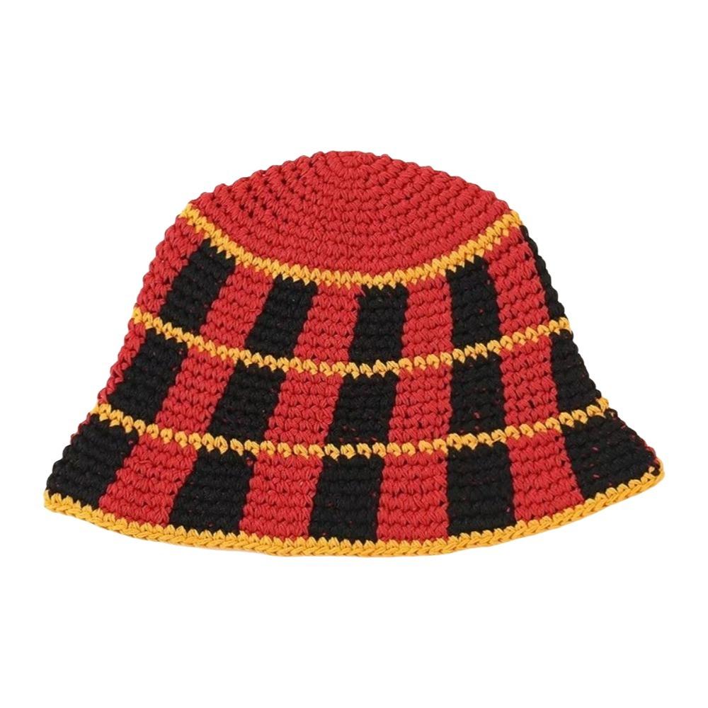 Crochet Striped Bucket Hat Thermal Panama Hat Casual Cold Cap Beach