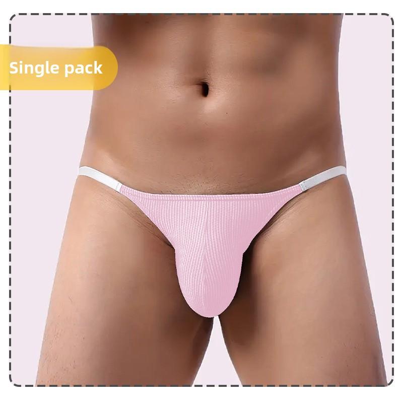 Men's Spring and Summer Sexy Stripe Ice Silk U Convex Big Bag Thin Belt Ultra Thin Breathable Briefs