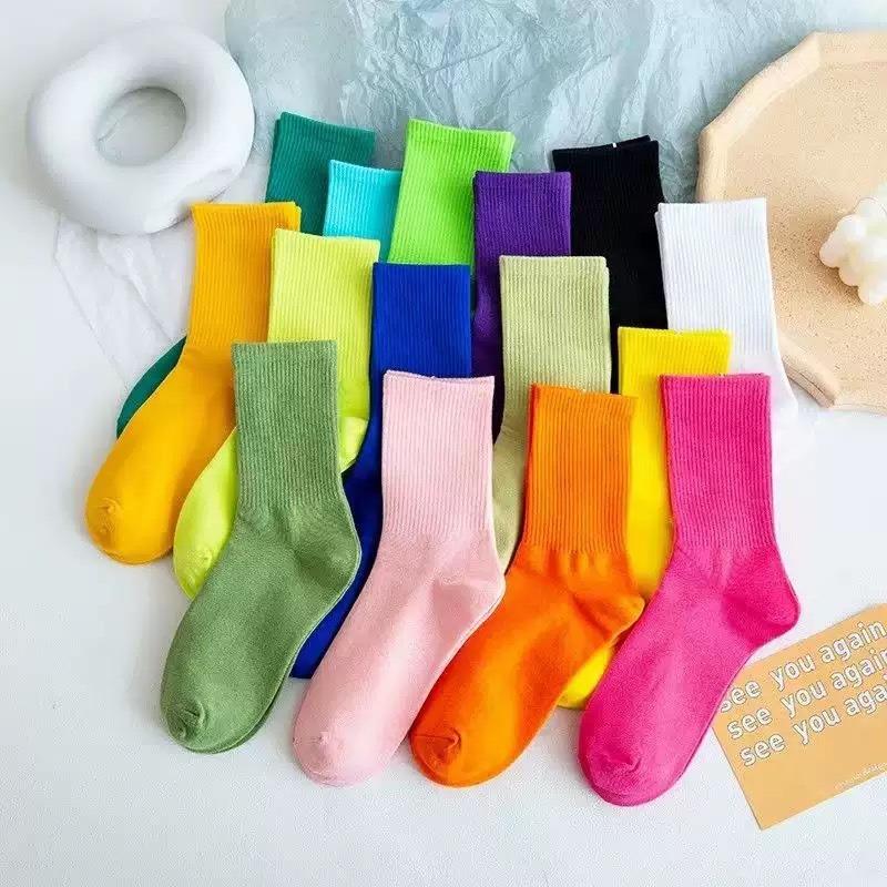 Lady Spring Solid Color Candy Color High Rubber Band Medium Tube Pile Socks