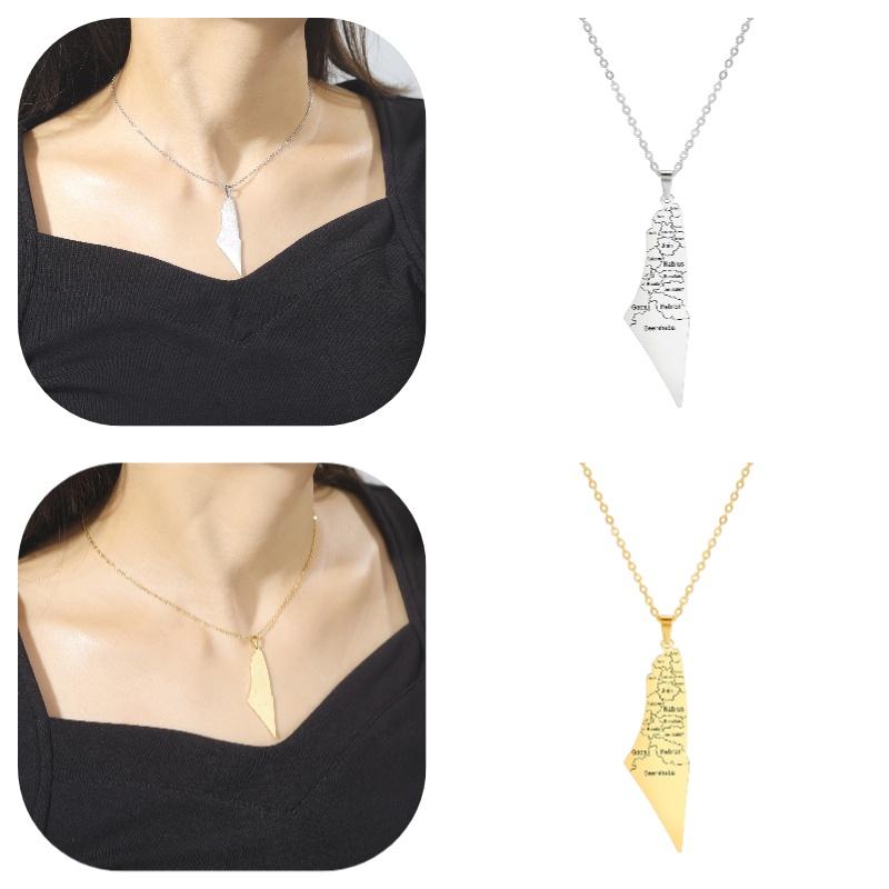 Stylish Laser-engraved Israel Map Pendant Necklace In 304 Stainless Steel