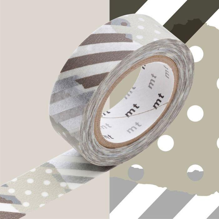 Masking Tape MT 15 mm Pois - rayure gris & noir