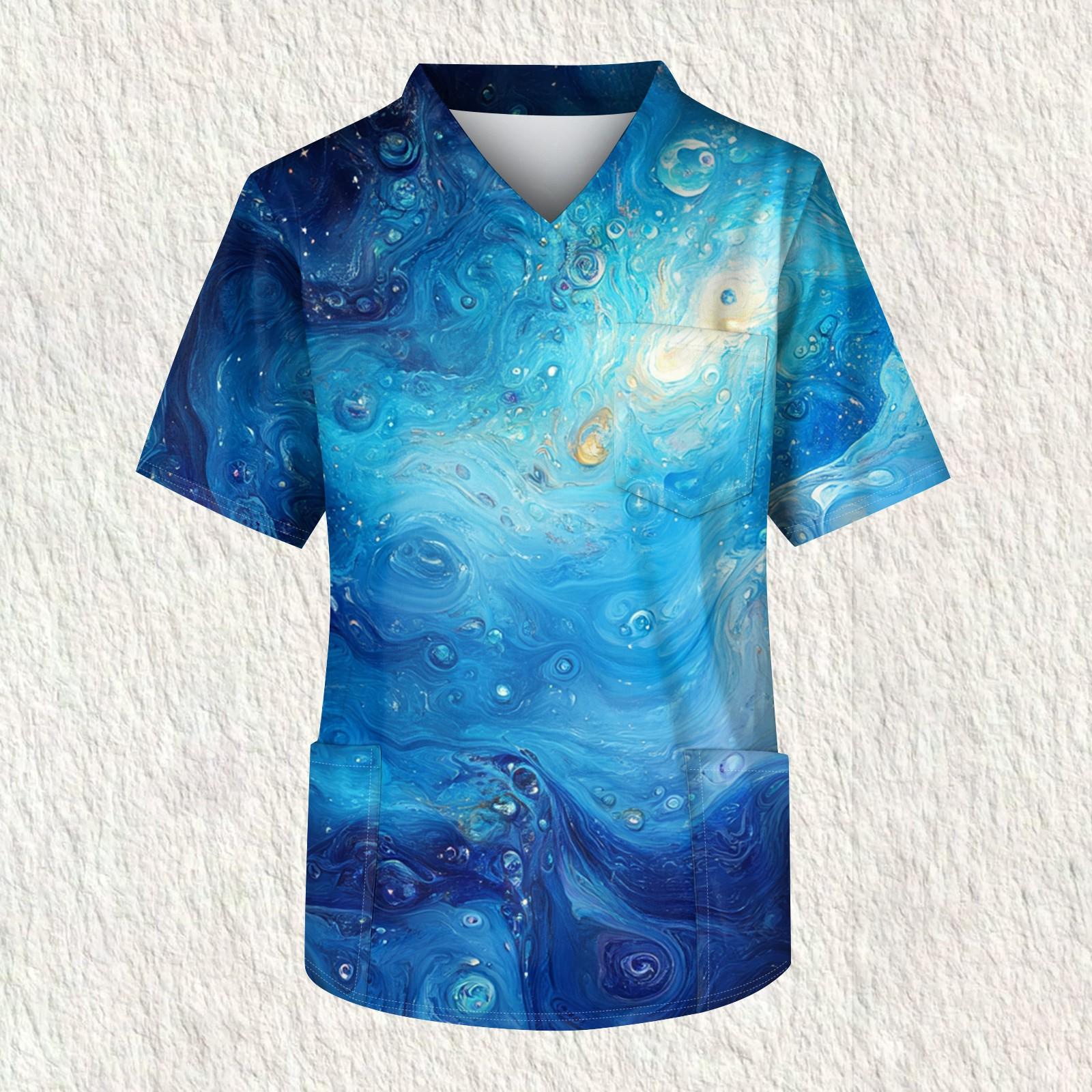 

Мужская рабочая блузка с короткими рукавами и v-образным вырезом с принтом, топ с нагрудным карманом XXXXL синий