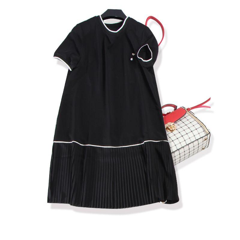 

Hepburn Ji Simple Black Dress Elegant Women 2021 Summer Ice Cotton Pleat Dress Breathable Pearl White Buckle Black L
