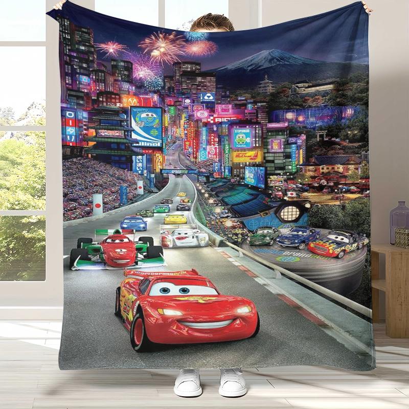 Cartoon Cars Lightning McQueen Flannel Blanket,Ultra Soft Warm Plush Throw for Home Bedroom Bed Sofa Cover Office Camping Gift