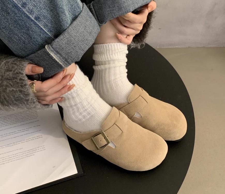 Boken Shoes with Fleece Bag Head and Half Slippers, Women's Outer Wear Fluffy Slippers 2025 New Autumn and Winter One-pedal Ugly Cotton Drag