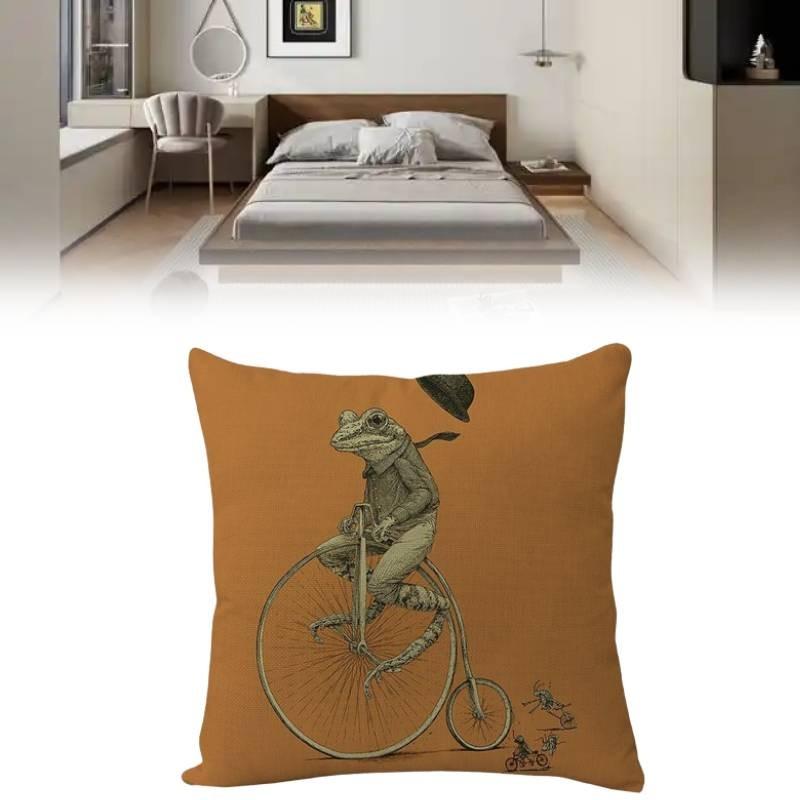 Pattern Cycling Frog Print Pillow Case Cartoon Animal Cushion Fashion Cover