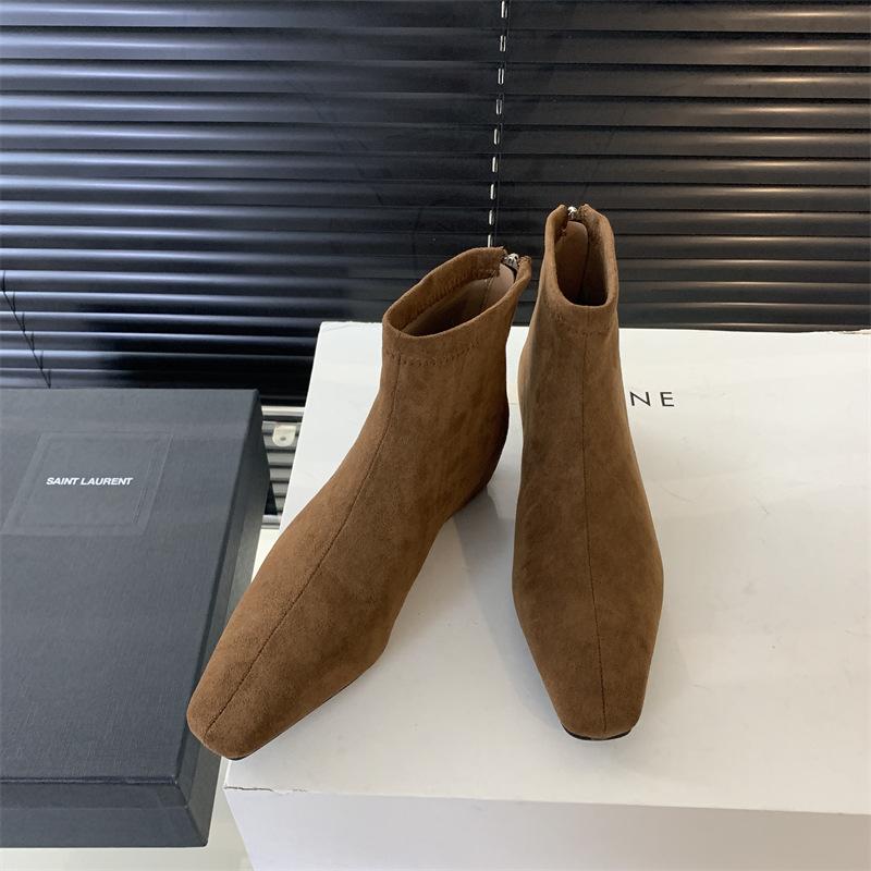 Niche design inner heightening wedge small short boots women's 2025 autumn thin boots square head rear zipper French and ankle boots