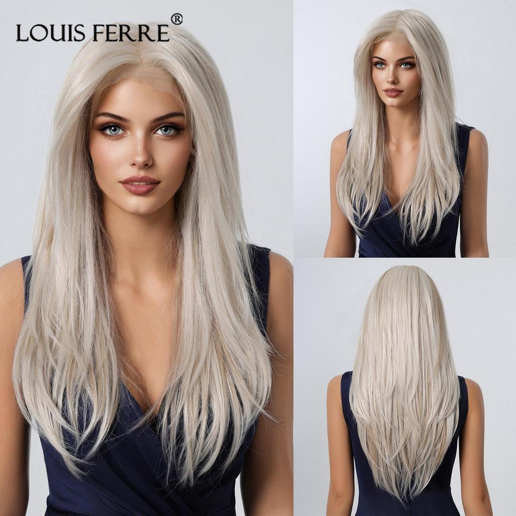 ALAN EATON Synthetic 13x6 Lace Wig Long Straight Red Platinum Wigs for Women Daily Party Cosplay Wedding High Density