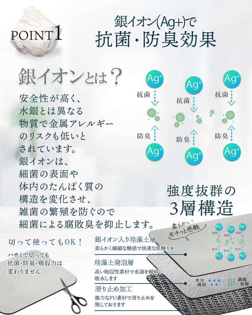 Draining Diatomaceous Silver Made In Tableware of Dark Mat, Earth, Ions, Japan, Kitchen, (set 2, Gray)