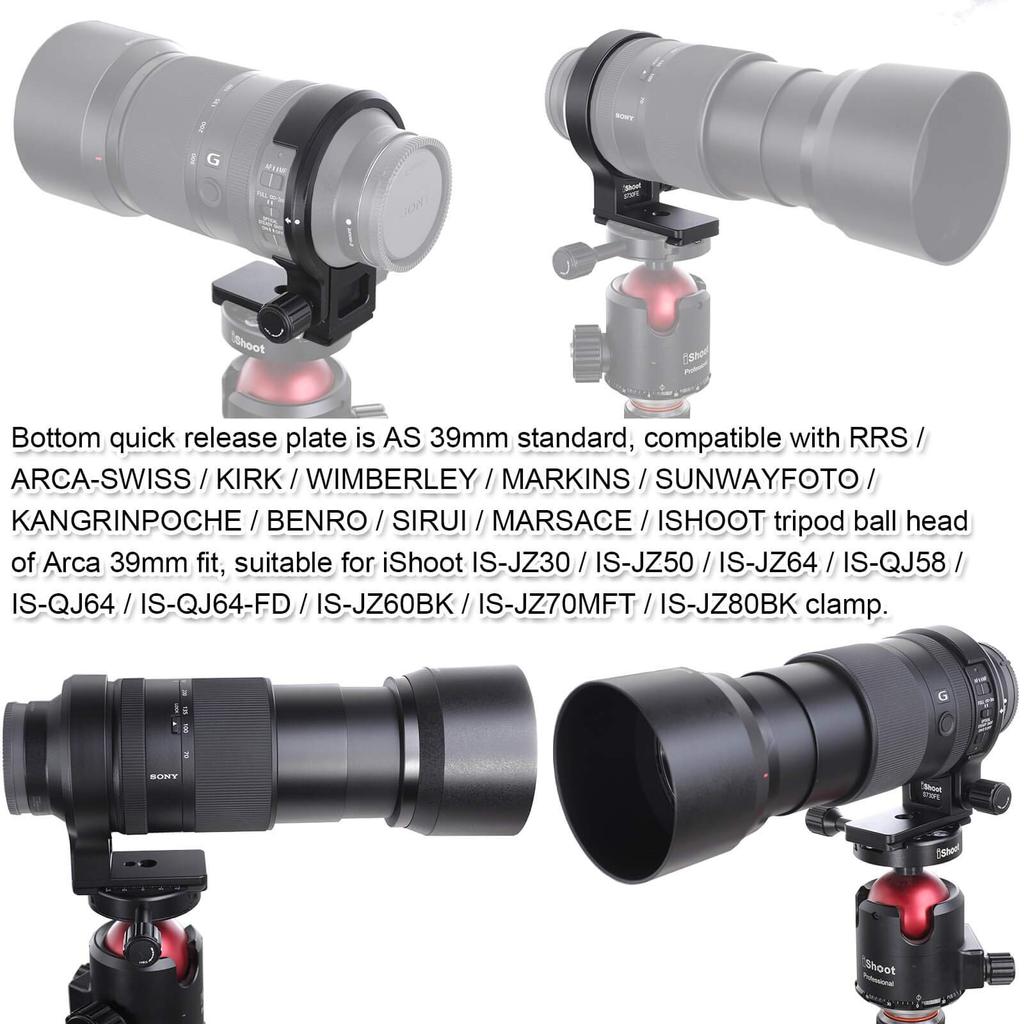 Tripod mount lens support tripod mount ring for the Sony G OSS telephoto zoom lens with quick release plate on the bottom and and screw holes ring,