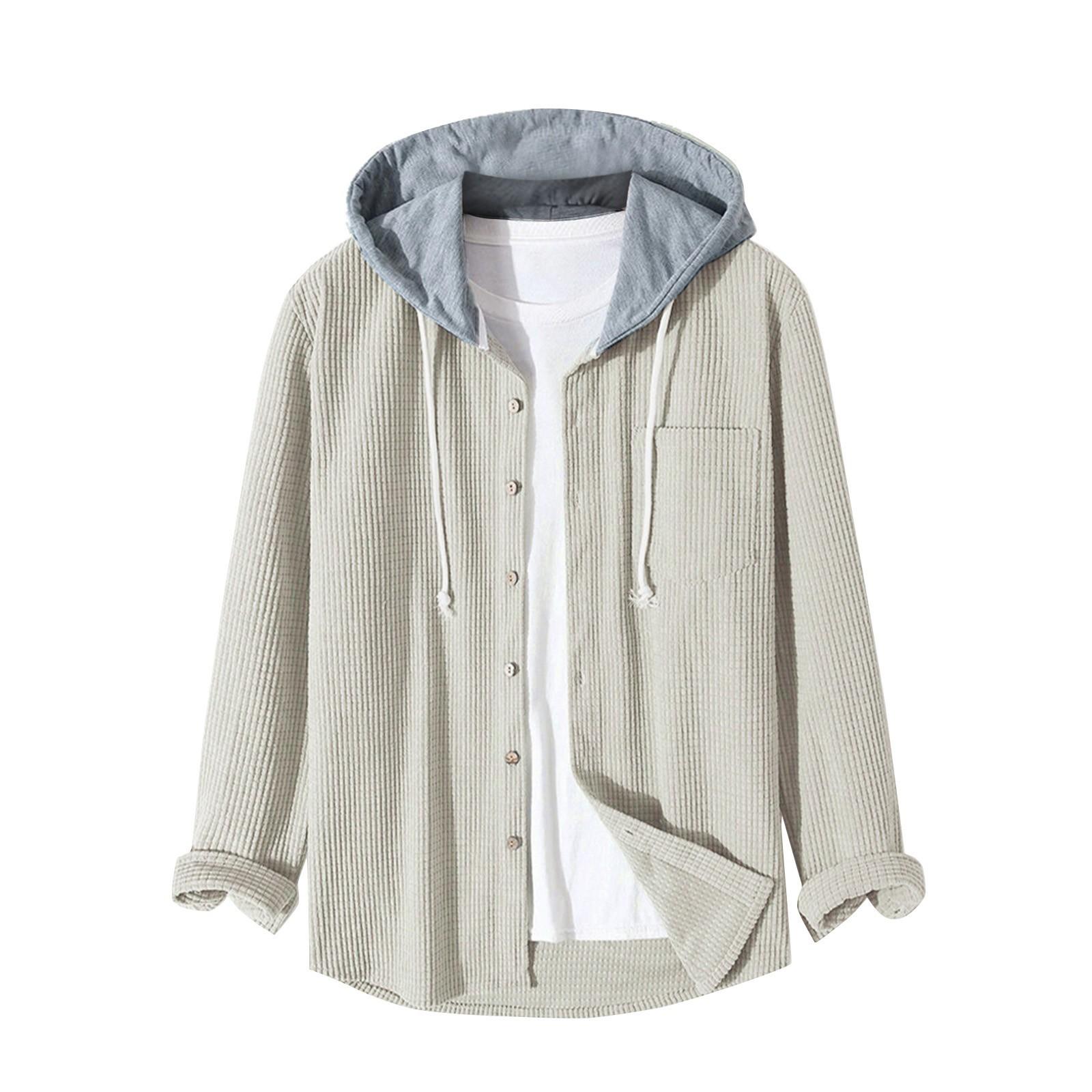 

Мужская маленькая клетчатая рубашка с капюшоном и пуговицами, мужская повседневная модная толстовка XL бежевый