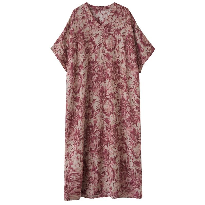 Short Sleeve Plus Size Cotton Vintage Floral New In Dresses for Women Casual Loose Maxi Long Summer Dress