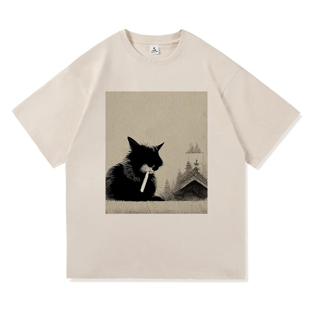 Huh Cat Meme TShirt Japanese Style Funny Cat Vintage Harajuku 100 Cotton Unisex Premium Short Sleeve Men And Women Tshirts