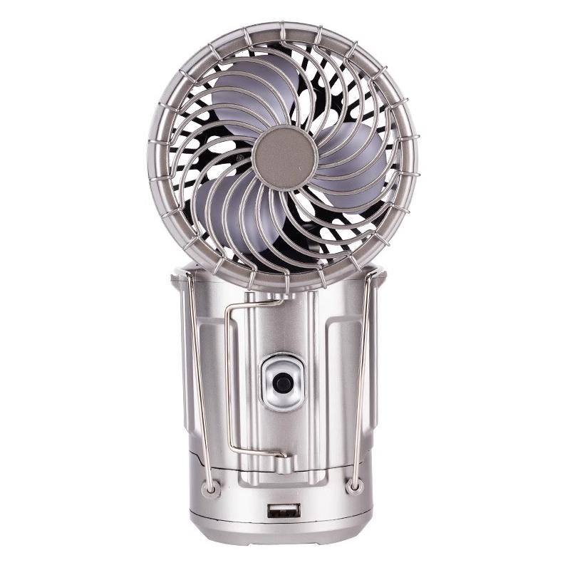 

Вентилятор для кемпинга Портативное освещение Перезаряжаемая складная подвесная лампа Power Bank Ручной фонарь с солнечной зарядкой серебряный