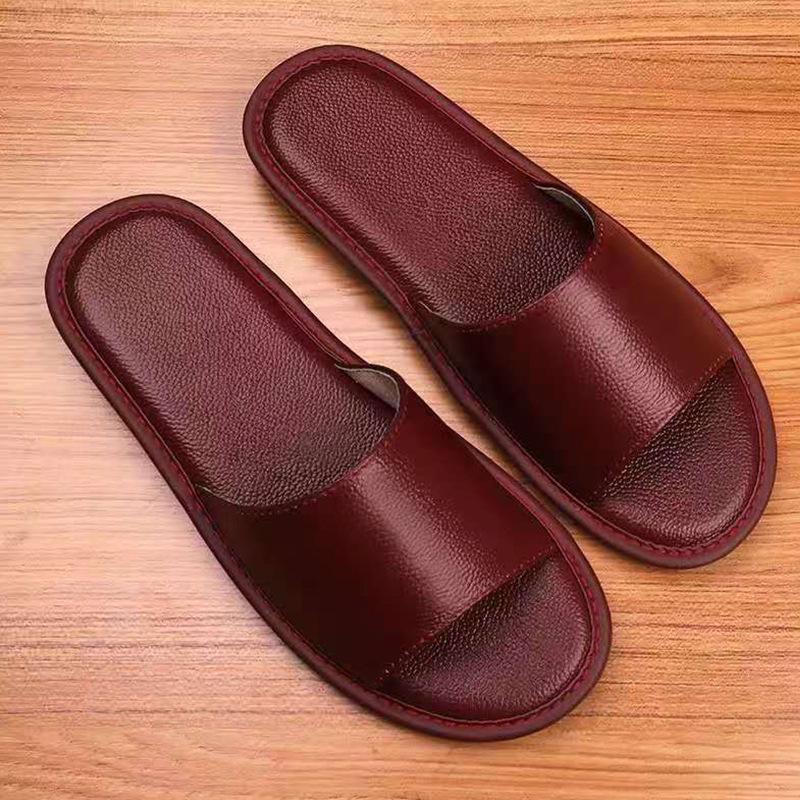 Japanese Style Genuine Leather Soft Sole Floor Slippers for Men and Women