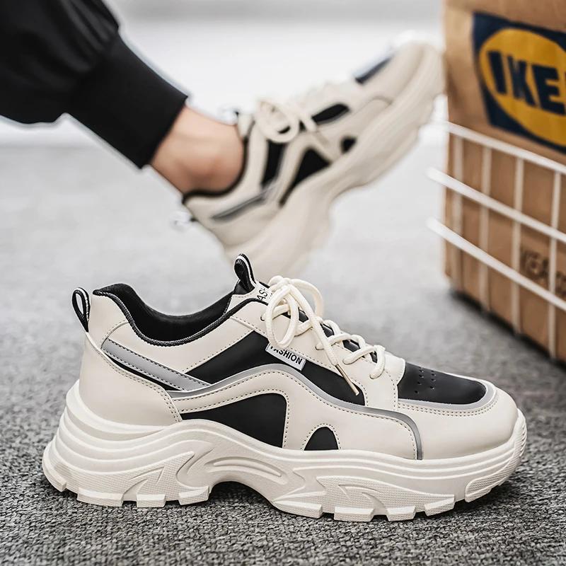 2024 New Men's Thick-Soled Sports Shoes Casual Shoes Lace-Up Fashion Shoes Men's Outdoor Running Sports Shoes Vulcanized Shoes