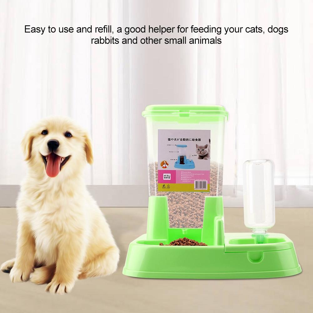 Automatic Pet Feeder Detachable Food Dispenser Water Bottle Cats Dogs Feeding Tool Pink