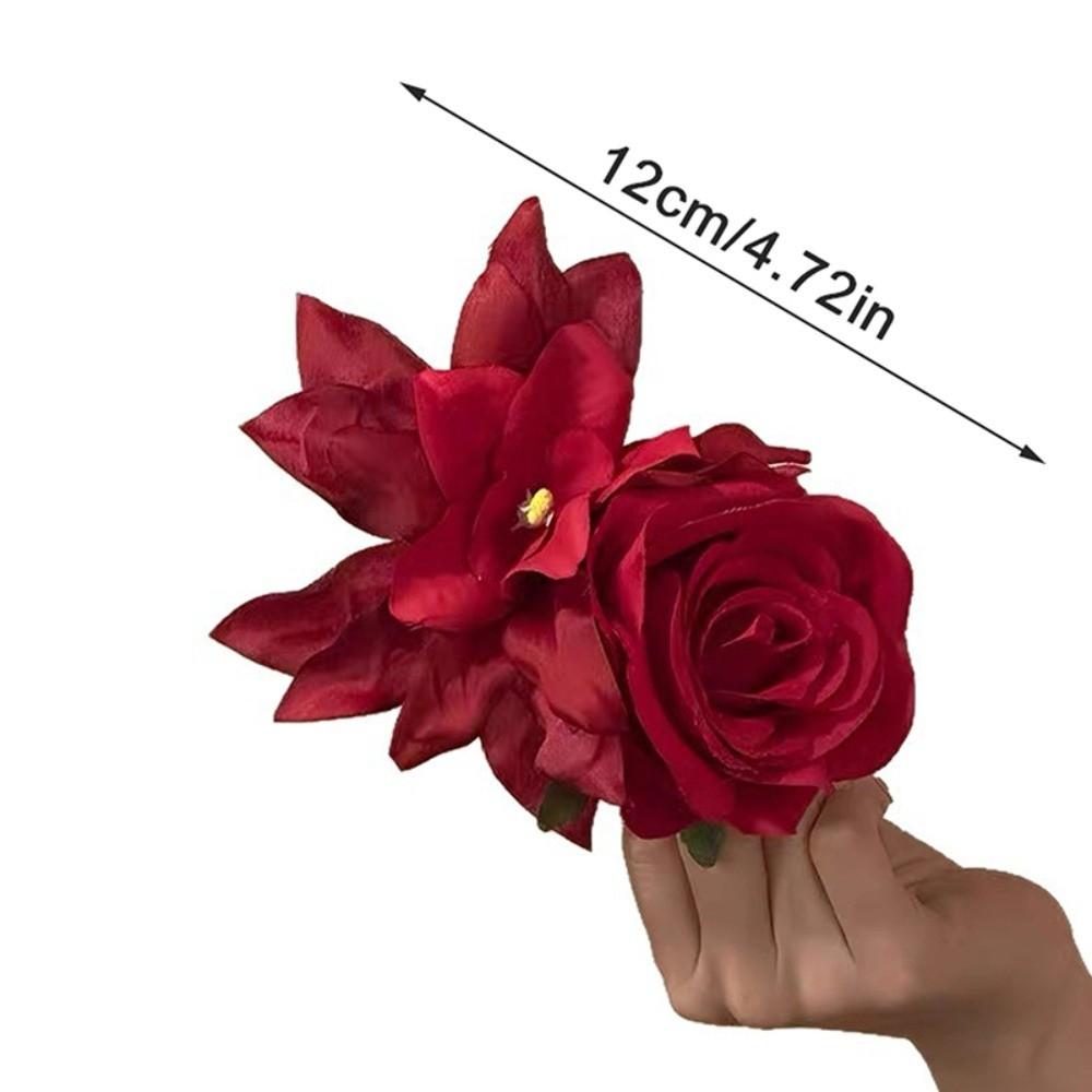 Red Rose Flower Hair Clips Artificial Flower Flower Petal Hairgrip Lily Tassels Hairpins Bridal