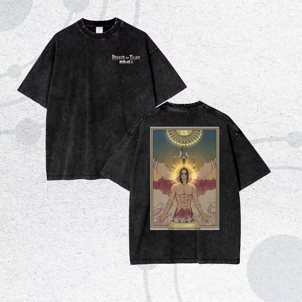 Hotblooded Anime Attack on Titan Graphic Print Tshirt Men Women Vintage Washed Oversized Cotton Summer New Tee Oversized Tops