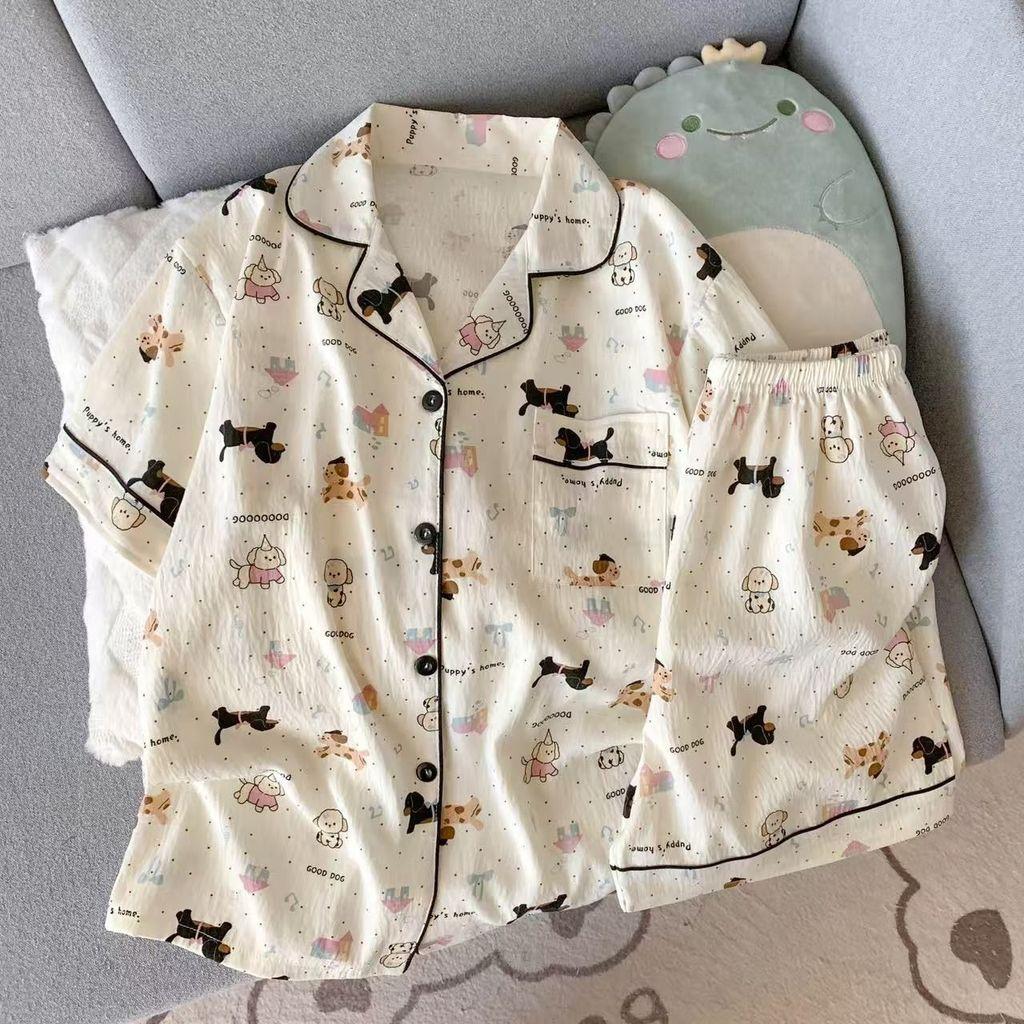 Cotton Sleepwear Set Women Summer Thin Short Sleeve Shorts Comfortable Home Wear For Relaxing