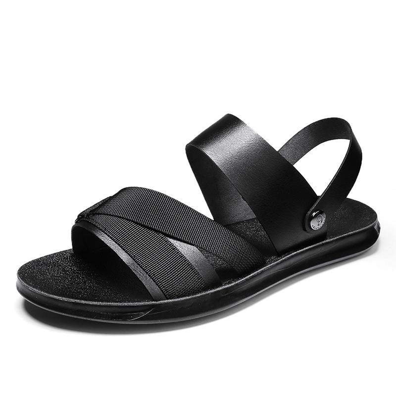 Men Casual Shoes Summer Beach Shoes Men Sandals Leather Black Sandals for Men Outdoor Soft Casual Shoes Flats Shoes Men Slipper