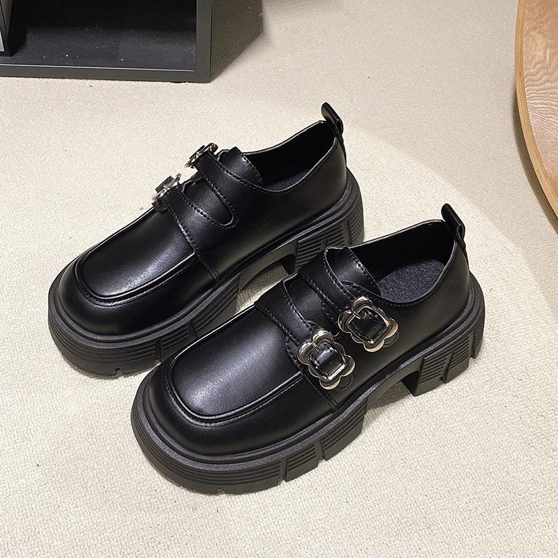 

Женские лоферы в британском стиле 2025 весна и осень новая модель толстый каблук толстая подошва ретро мода маленькие Мэри Джейн маленькие кожаные туфли 35 чёрный